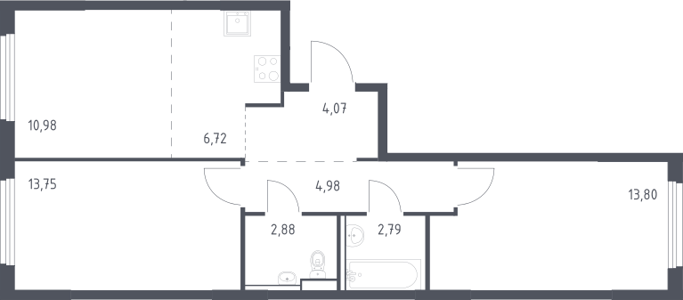3-комн., 59.97 м², 12/17 этаж, ЖК «Пригород Лесное»