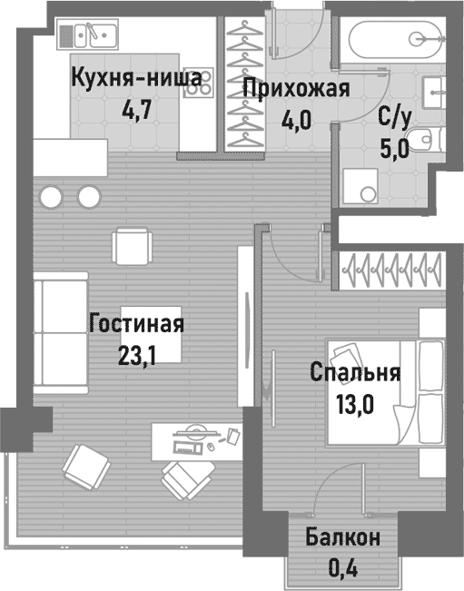 2-комн., 52.4 м², 13/14 этаж, ЖК «Ренессанс»