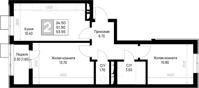 1-комн., 41.3 м², 8/9 этаж, ЖК «На высоком берегу»