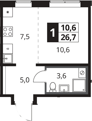 Студия, 26.7 м², 14/25 этаж, ЖК «1-й Южный»