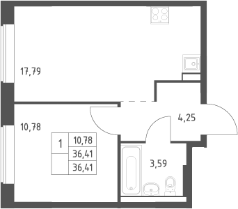 2-комн., 36.41 м², 12/12 этаж, ЖК «Большое Юрлово»