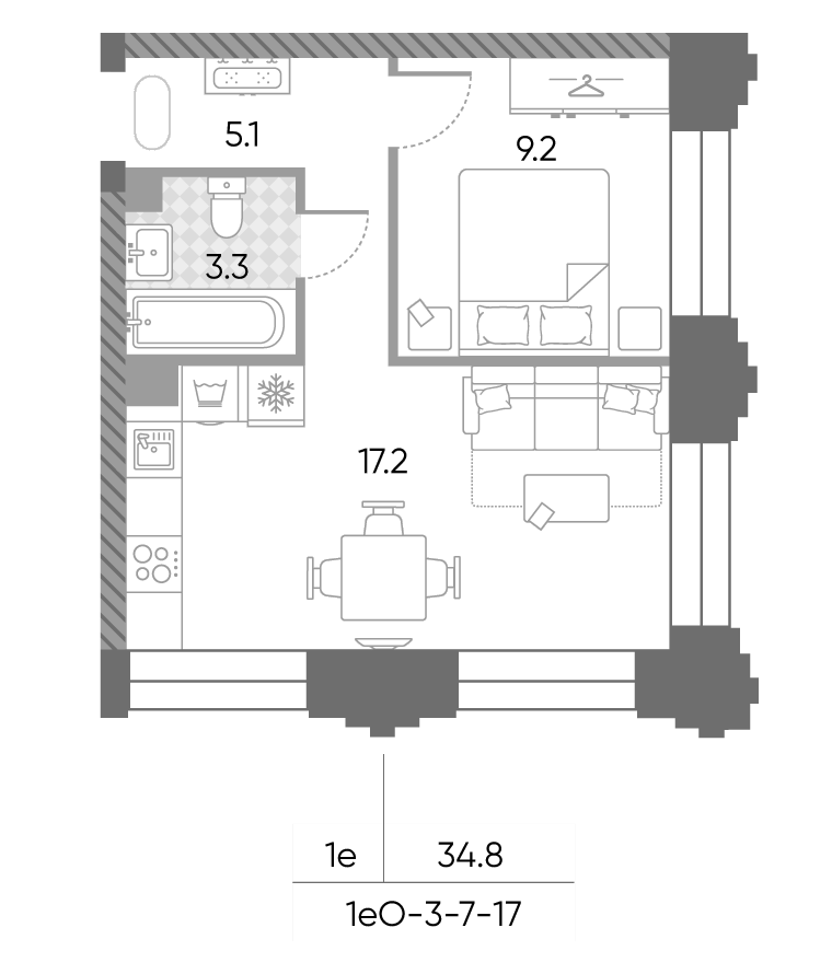 2-комн., 34.8 м², 13/43 этаж, ЖК «ЗилАрт»