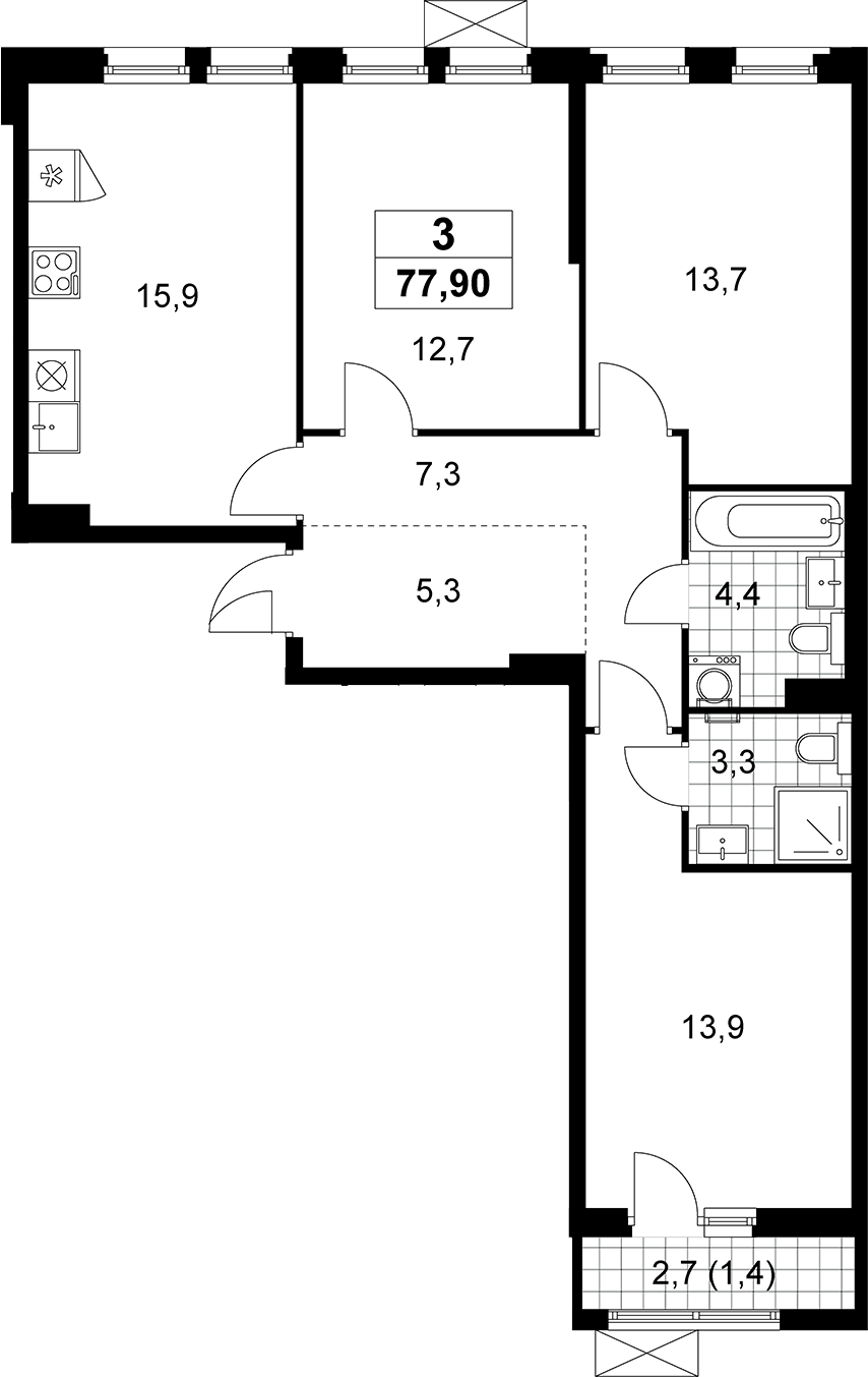 4+ комнаты, 76.5 м², 10/14 этаж, ЖК «Прокшино»