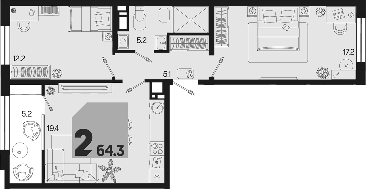 3-комн. квартира, 59.1 м² в ЖК Первое место — фото 2