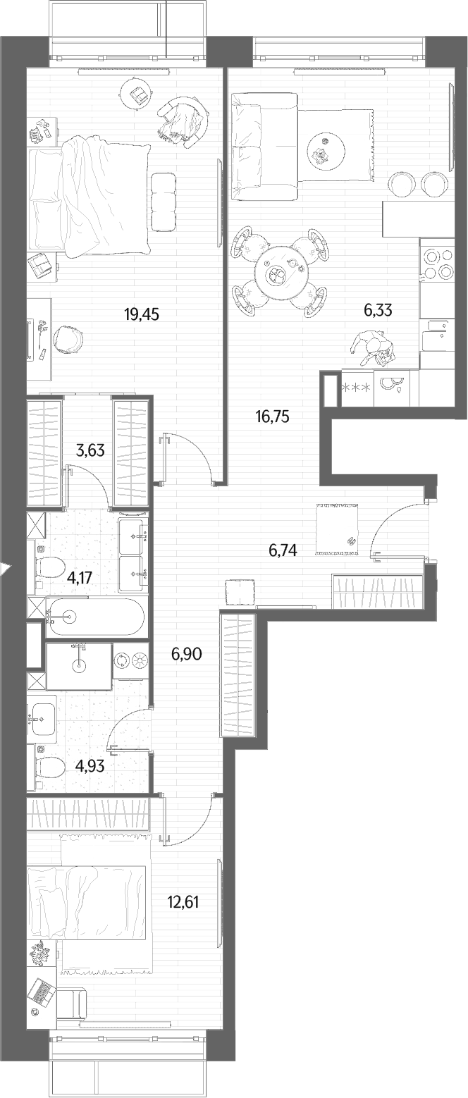 3-комн., 81.51 м², 5/12 этаж, ЖК «МЫС»
