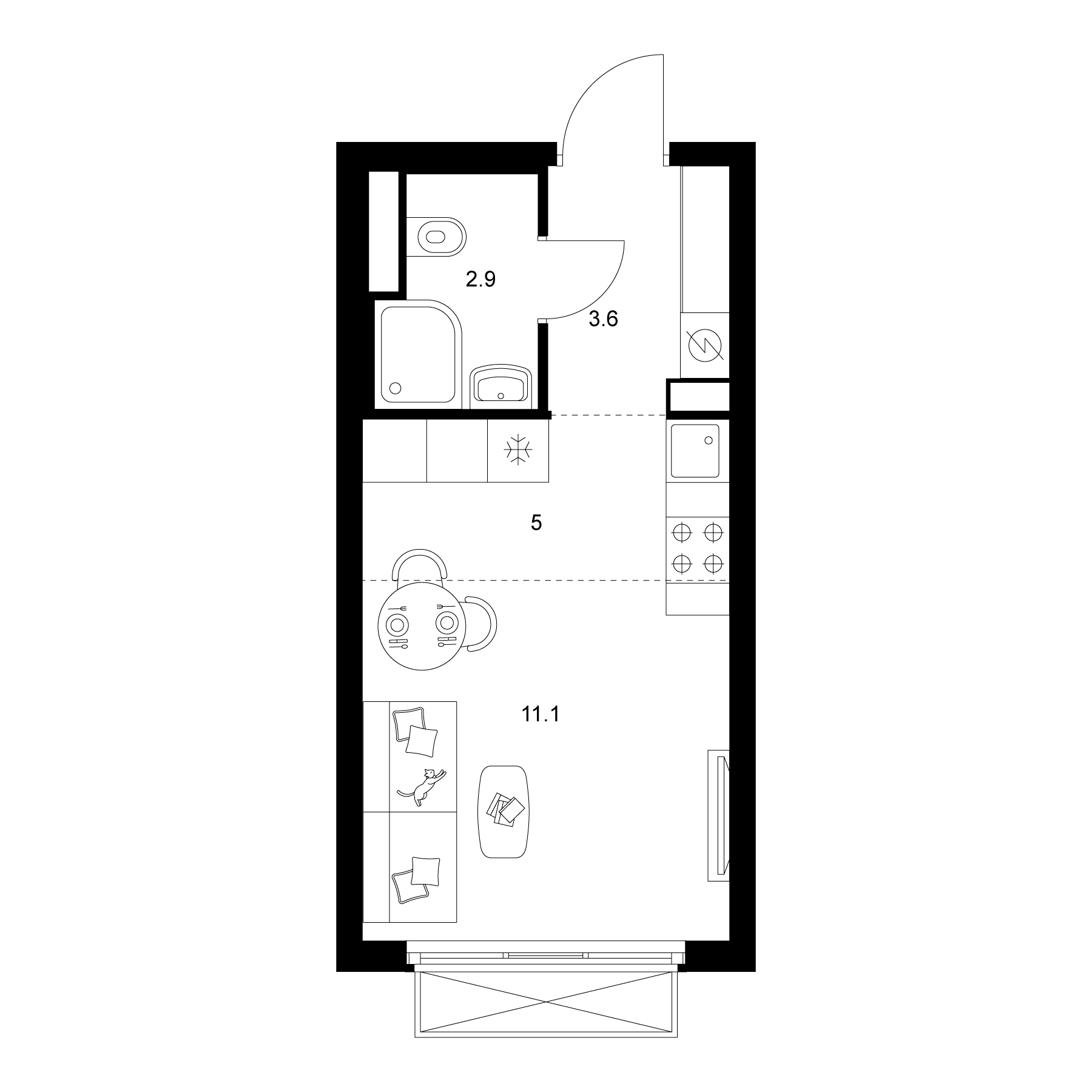 Студия, 22.6 м², 8/20 этаж, ЖК «2-й Иртышский»
