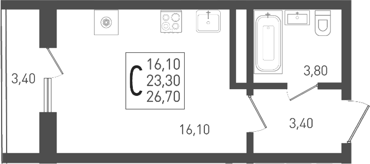 Студия квартира, 23.3 м² в ЖК ЖК «Кубанская Крепость» — фото 3