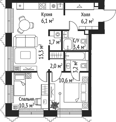 3-комн., 58.8 м², 7/59 этаж, ЖК «СЕТ»