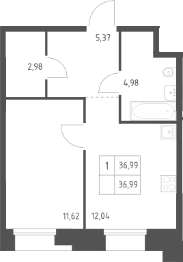 1-комн., 36.99 м², 2/23 этаж, ЖК «Тропарево Парк»