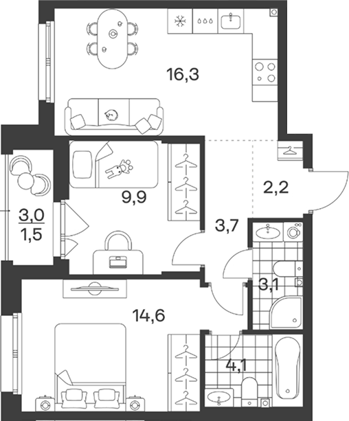 3-комн. квартира, 53.9 м² в ЖК Символ. ГК Трест — фото 2
