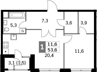 2-комн., 50.1 м², 15/30 этаж, ЖК «Скай Гарден»