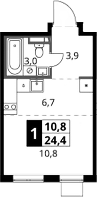 Студия, 24.4 м², 17/24 этаж, ЖК «1-й Донской»