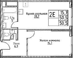 2-комн., 50.5 м², 20/29 этаж, ЖК «Наметкин Тауэр»