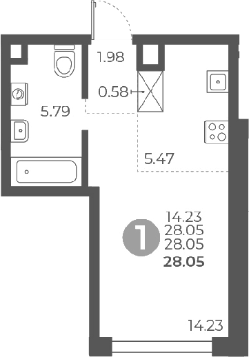 Студия, 28.05 м², 6/9 этаж, ЖК «Мневники от Гранель»
