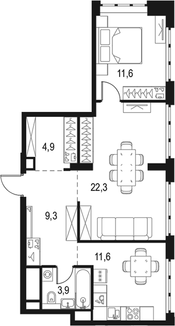 2-комн., 63.6 м², 19/50 этаж, ЖК «Левел Южнопортовая»