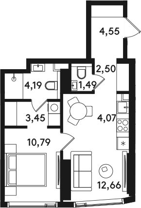 2-комн., 43.7 м², 6/41 этаж, ЖК «СОЛОС»
