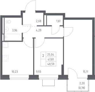 2-комн., 47.81 м², 12/12 этаж, ЖК «Богдановский лес»