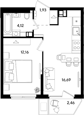 2-комн., 34.9 м², 5/8 этаж, ЖК «Парк Победы 3»