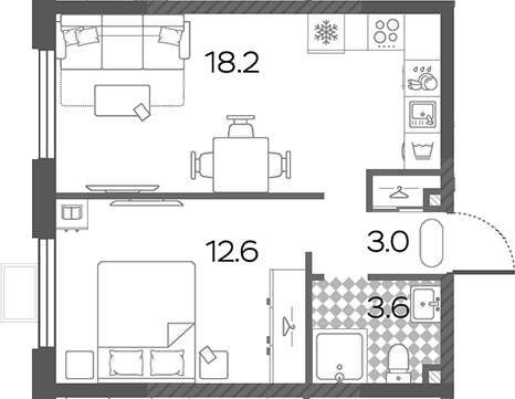 2-комн., 37.4 м², 10/10 этаж, ЖК «Лучи»