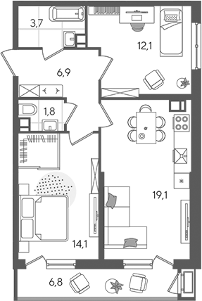 3-комн. квартира, 57.7 м² в ЖК Рекорд — фото 2