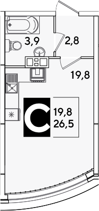 Студия квартира, 26.5 м² в ЖК Самолет — фото 3