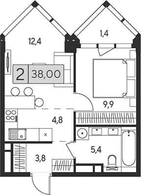 2-комн., 36.6 м², 26/28 этаж, ЖК «Инди Тауэрз от Аквилон»