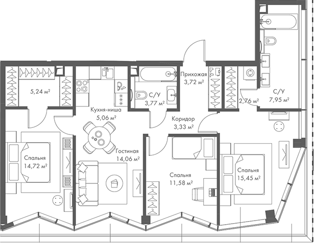 4+ комнаты, 87.63 м², 22/22 этаж, ЖК «МИРА»
