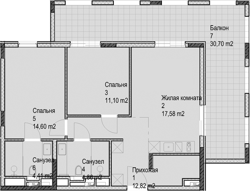 3-комн. квартира, 65.4 м² в ЖК Гостиничный комплекс Николай 1 — фото 2