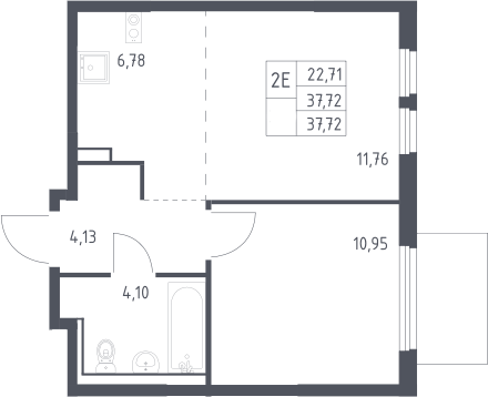 2-комн., 37.72 м², 16/17 этаж, ЖК «Пригород Лесное»