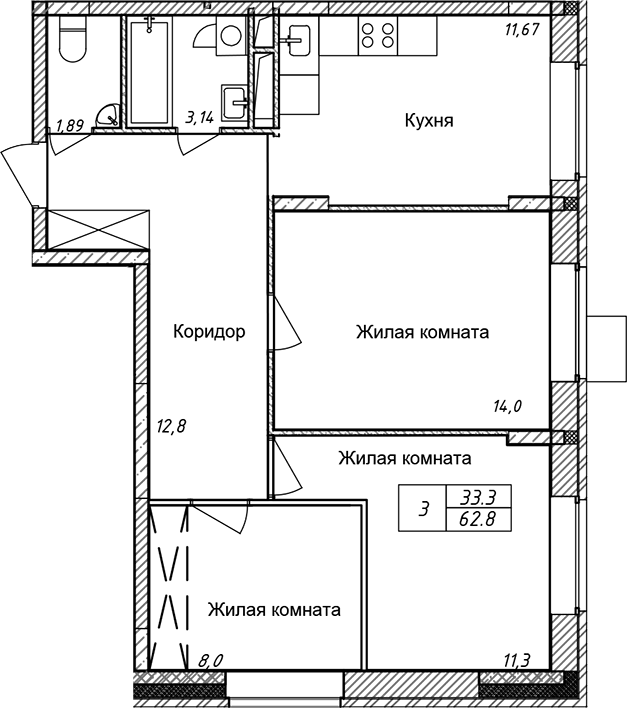 3-комн. Солнечный