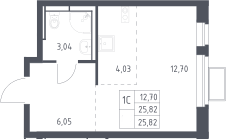 Студия, 25.82 м², 11/12 этаж, ЖК «Новое Видное»