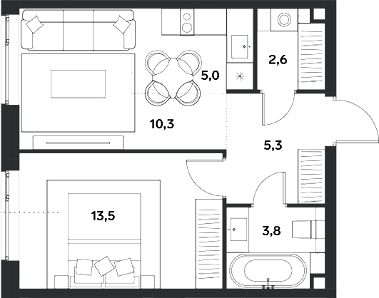 2-комн., 40.5 м², 2/30 этаж, ЖК «АЛИА»
