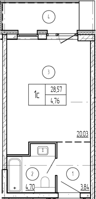 Студия, 28.57 м², 8/9 этаж, ЖК «Лучи»