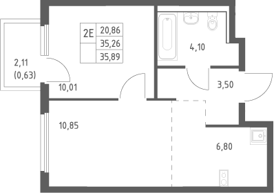 2-комн., 35.26 м², 7/17 этаж, ЖК «Пригород Лесное»