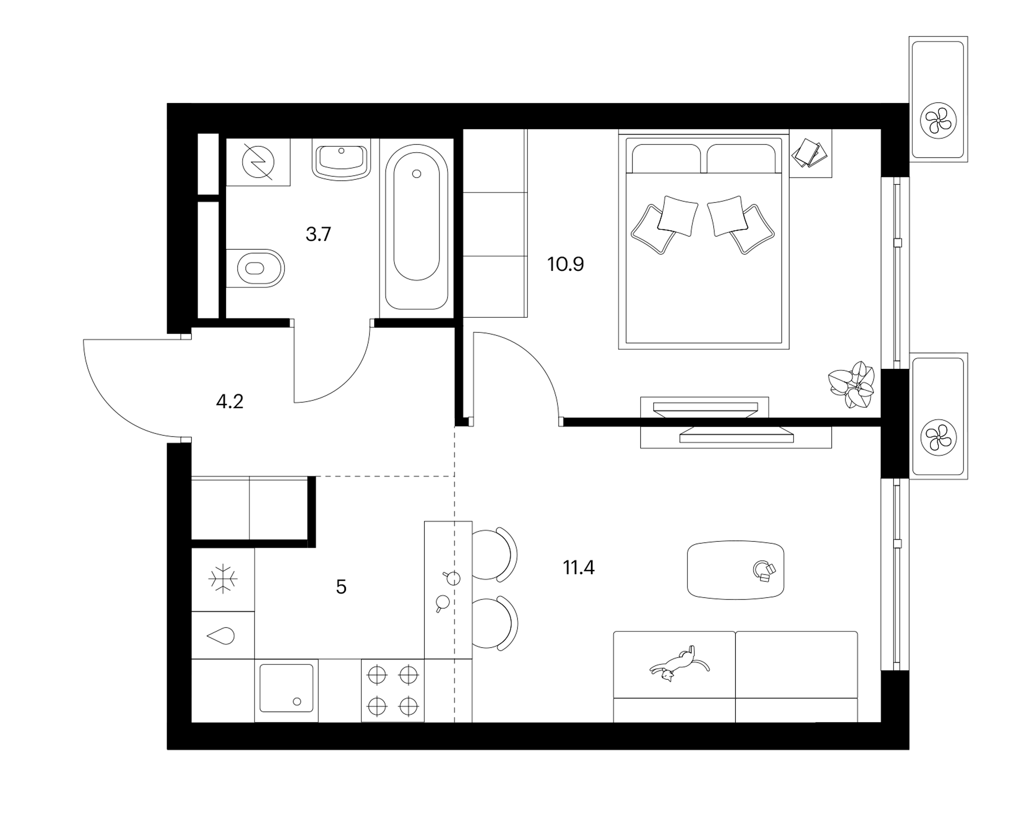 2-комн., 35.2 м², 25/25 этаж, ЖК «Белая Дача парк»