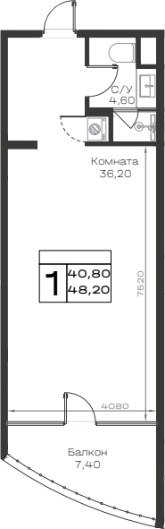 Студия, 40.8 м², 7/9 этаж, ЖК «Хако»