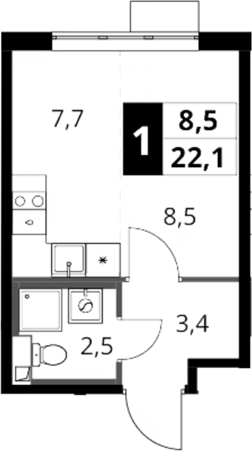 Студия, 22.1 м², 14/16 этаж, ЖК «1-й Шереметьевский»