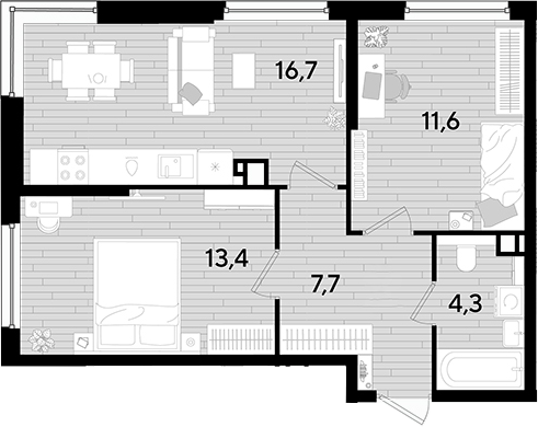 2-комн. квартира, 53.7 м² в ЖК DОГМА ПАРК — фото 2