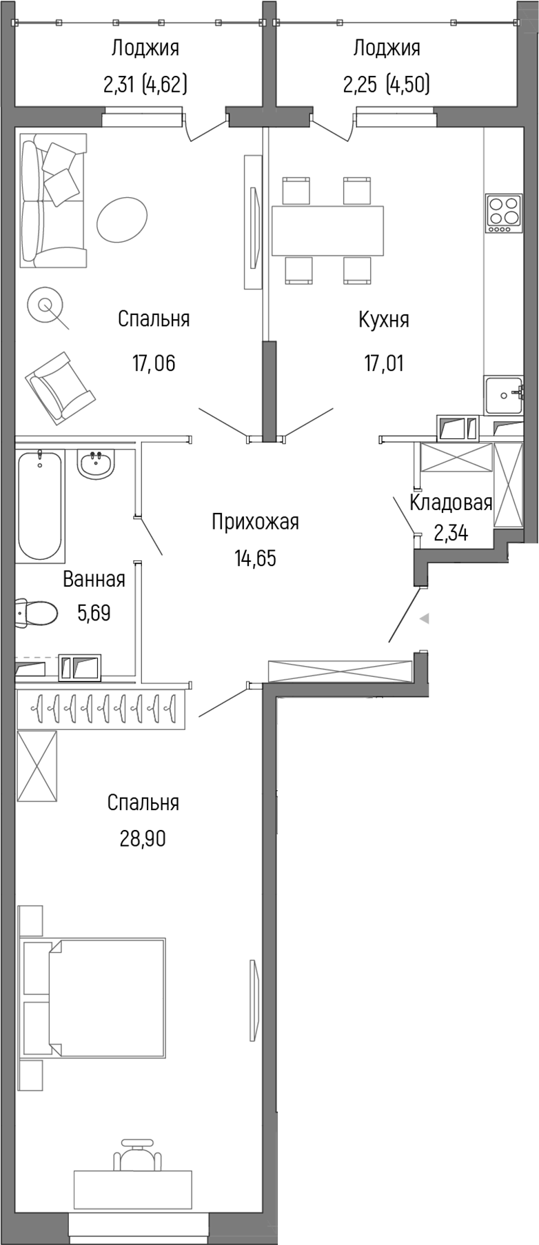 2-комн., 84.34 м², 9/9 этаж, ЖК «Рига Хиллс»