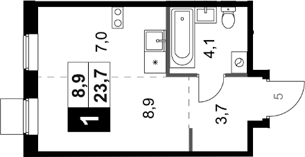 Студия, 23.7 м², 3/8 этаж, ЖК «1-й Ясеневский»