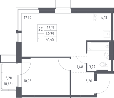 2-комн., 40.79 м², 17/17 этаж, ЖК «Квартал Авиаторов»