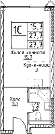 Студия, 27.7 м², 19/29 этаж, ЖК «Наметкин Тауэр»