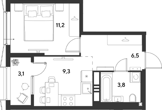 1-комн., 30.8 м², 3/18 этаж, ЖК «Ридз»