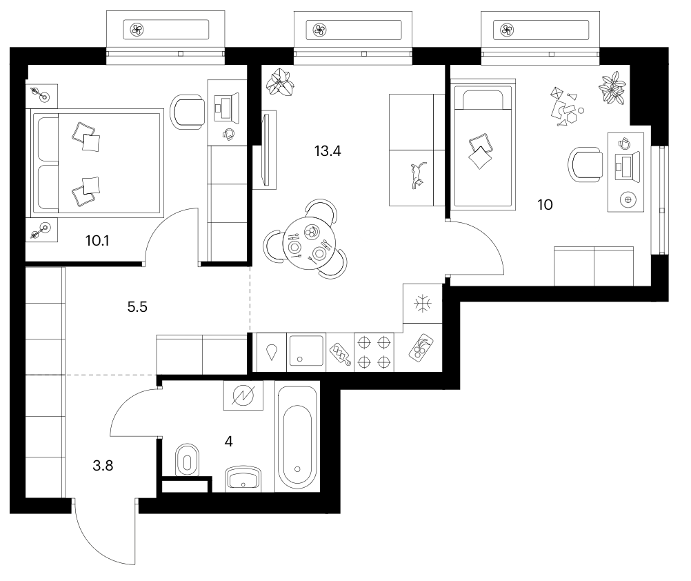 2-комн., 46.8 м², 13/13 этаж, ЖК «Зеленый парк»
