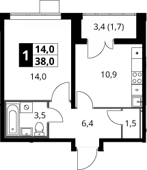 1-комн., 36.3 м², 25/25 этаж, ЖК «1-й Южный»