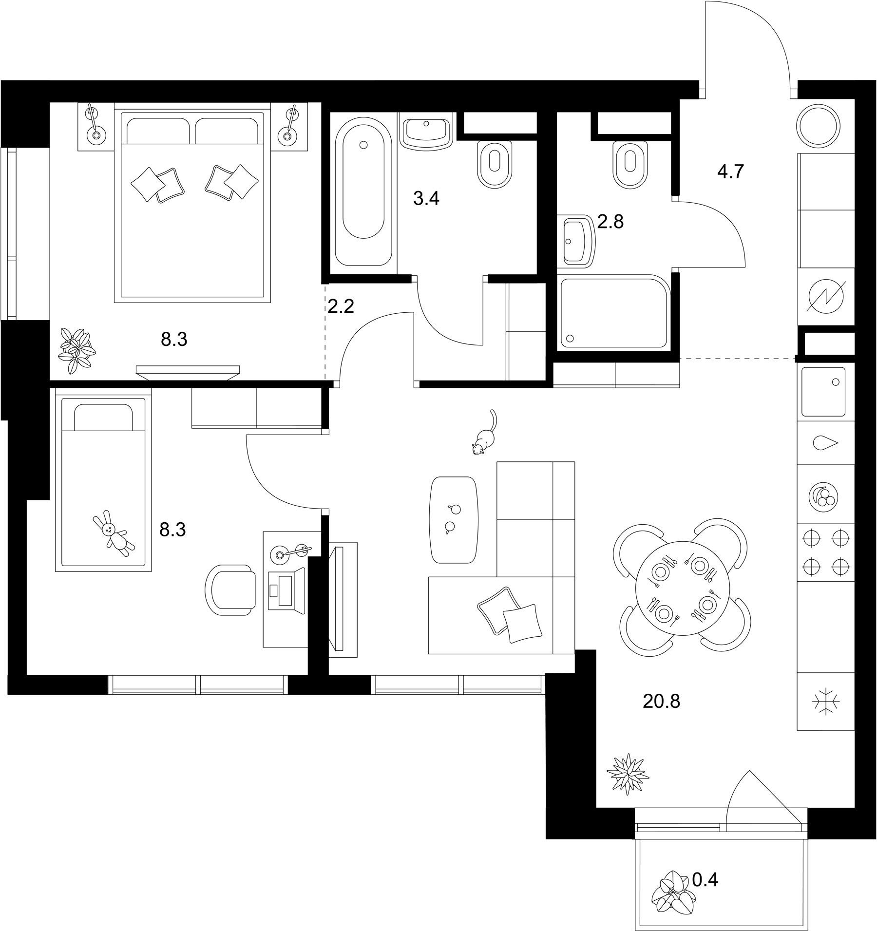 2-комн., 50.5 м², 2/16 этаж, ЖК «Бунинская набережная»