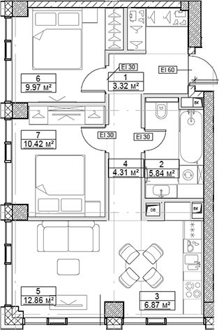 3-комн., 56.42 м², 8/48 этаж, ЖК «Сити Бэй»