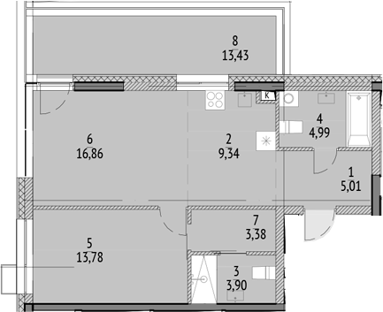 2-комн., 57.26 м², 18/21 этаж, ЖК «N'ICE LOFT»
