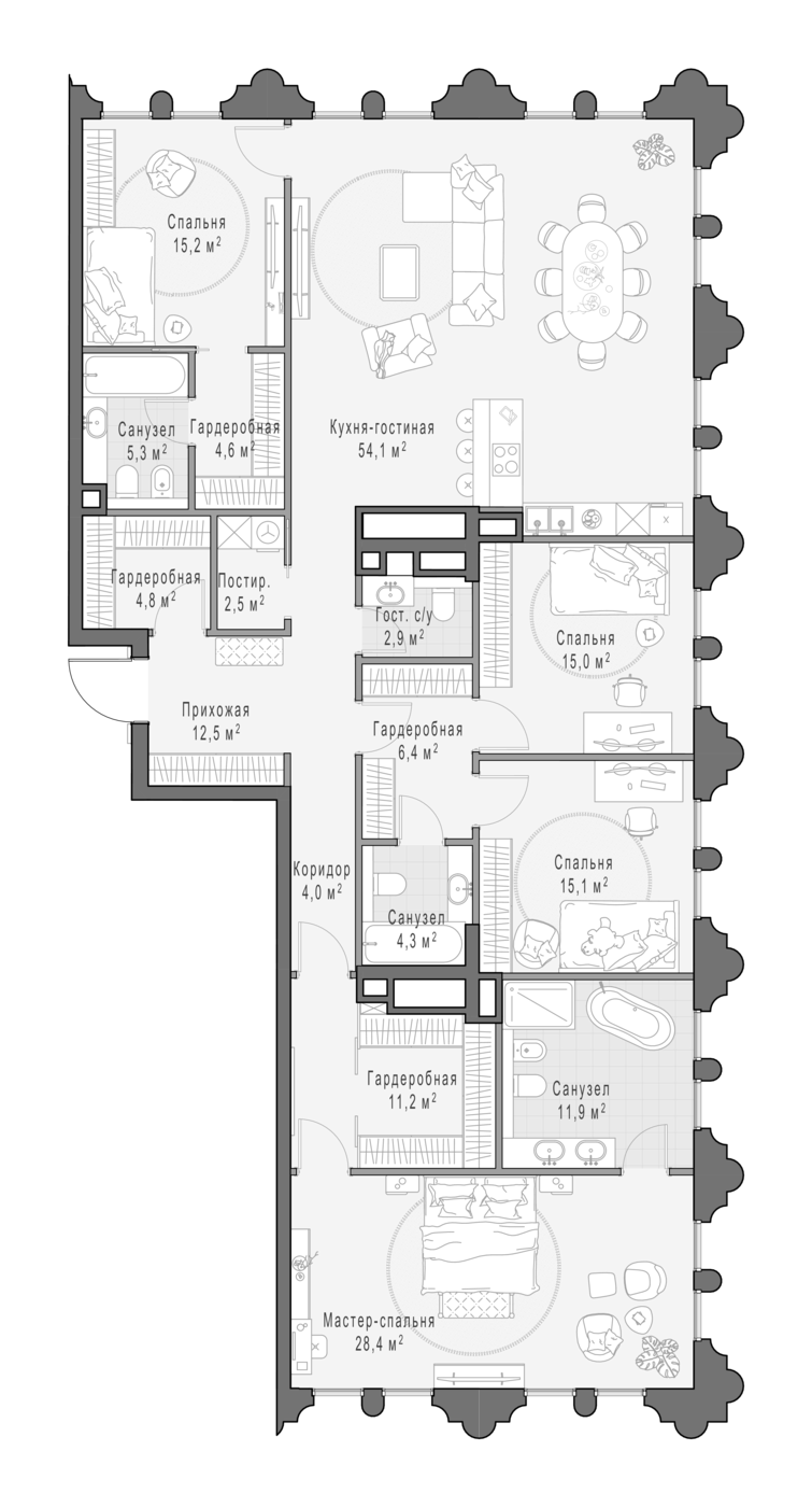 4+ комнаты, 200 м², 9/12 этаж, ЖК «Клубный квартал Фрунзенский»
