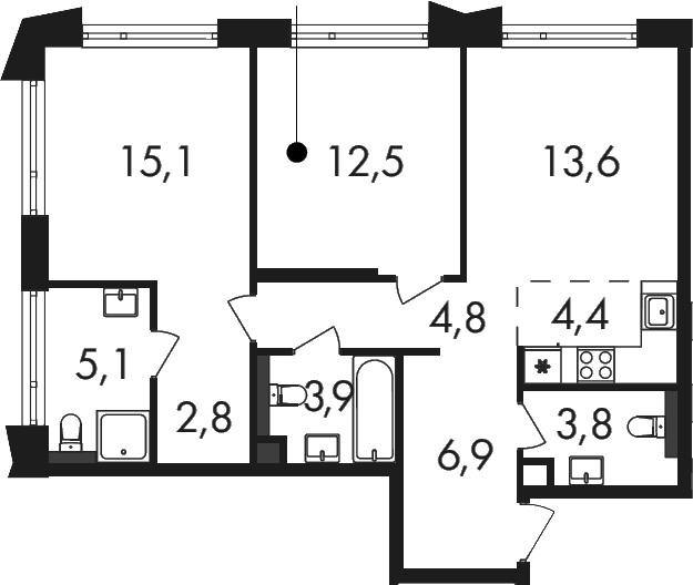 3-комн., 72.9 м², 2/24 этаж, ЖК «Петровский Парк II»
